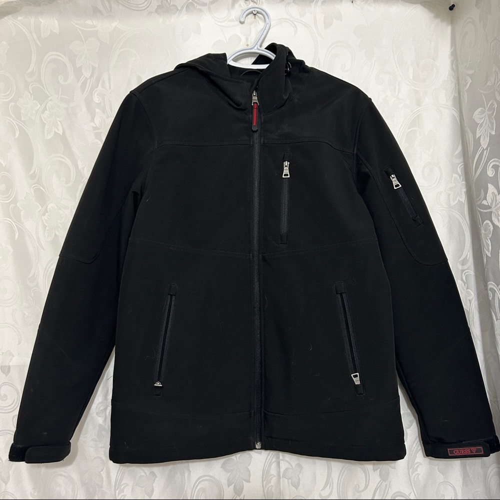 GUESS Vintage Black Nylon Mixed Blend Insulated Zip Up Winter Performance Jacket